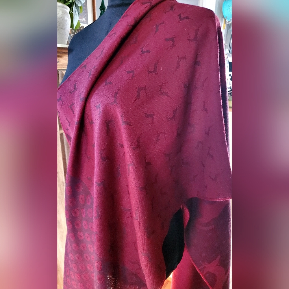 Talbots Deep Red Patterned Scarf - image 5